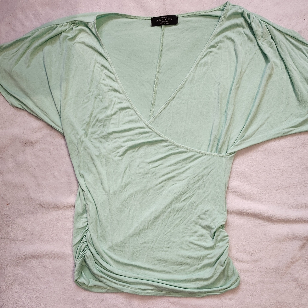 Womens Sz M Made by Johnny Mint Short Sleeve Deep V-Neck Dolman Top